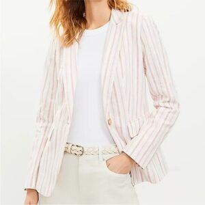 LOFT  Striped Linen Blend Modern Blazer Jacket Size 14 NWT